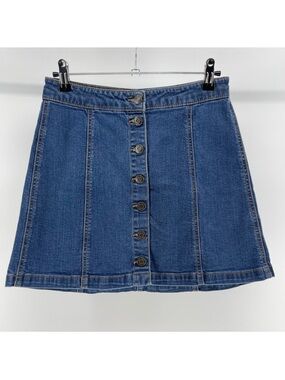 Mudd Button-Down Denim Mini Skirt, Dark Wash, 26” Waist